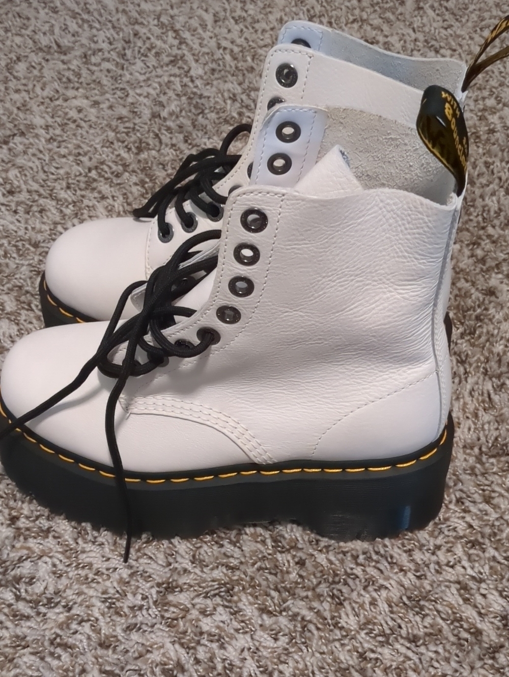 Dr. Martens White Platform Lace-Up Boots with Black Laces